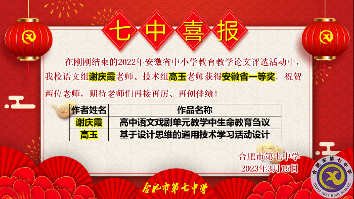 合肥七中多位教師在2022年安徽省中小學(xué)教育教學(xué)論文評選中獲獎(圖2)